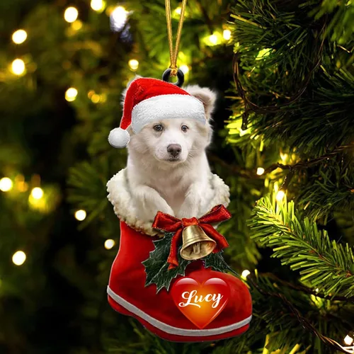 Vista 40 de Adorno de Navidad de perro afgano en bota de Papá Noel, adorno de nombre de perro personalizado, regalo para amante de los perros, decoración