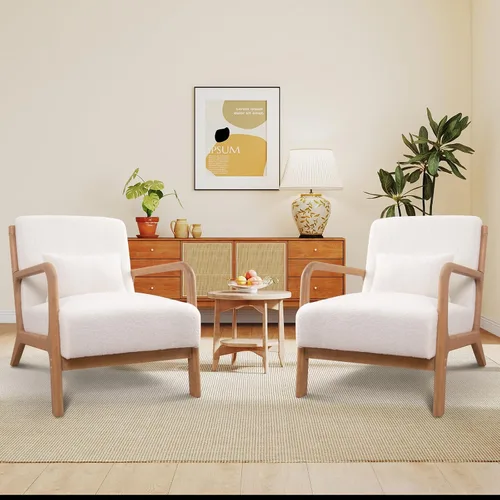 Vista 20 de ANJ ANJHOME Silla moderna de mediados de siglo, estilo Accent, con asiento de tela cómoda para sala de estar con estructura de madera maciza, sillón