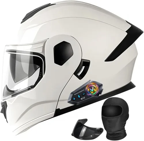Vista 12 de Casco modular de motocicleta Bluetooth aprobado por DOT con visera solar integrada, doble escudo antivaho y sistema de ventilación múltiple