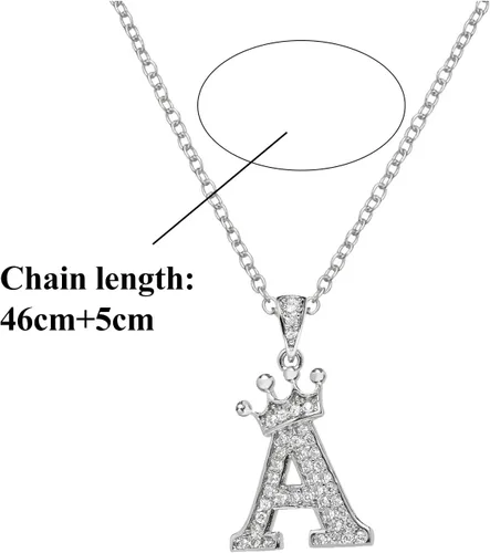 Vista 3 de Collar con dije de diamante completo de 26 letras inglesas para mujer, collar de diamantes de imitación de corona de plata A Z 26 collares