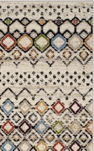Vista 4 de SAFAVIEH Colección Amsterdam Alfombra de Área - 6'7" Cuadrada, Marfil y Multicolor, Diseño Bohemio Marroquí, No Desprende Pelusa y de Fácil Cuidado