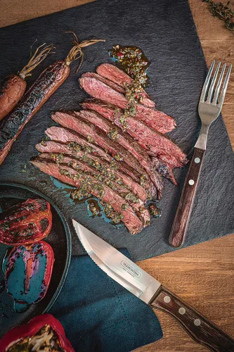 Vista 6 de Tramontina Churrasco - Juego de cuchillos para carne jumbo de 5 pulgadas, 4 piezas, color marrón