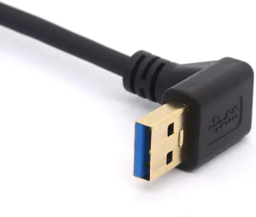 Vista 3 de Cable de extensión USB tipo C de 9.8 in, chapado en oro, USB 3.0 macho a 90 grados hacia arriba en ángulo descendente, cable tipo C, cable adaptador