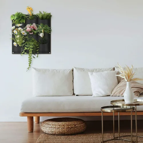 Vista 6 de Bolsas de cultivo colgantes para plantar, 9 bolsillos para colgar en la pared, bolsa de cultivo vertical para jardín interior y exterior, contenedor