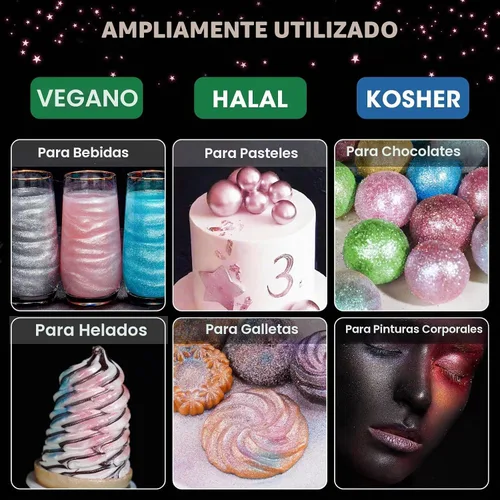 Vista 2 de NiHome Polvo brillante comestible con purpurina para bebidas, postres Rosa (Girl Pink)