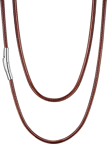 Vista 20 de U7 - Collar de cordón de cuero con cierre de acero inoxidable personalizable/negro, cadena de cuerda de cera tejida impermeable de color a. 2MM