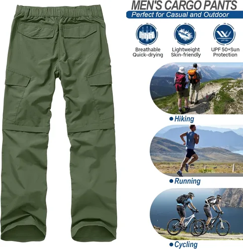 Vista 6 de Pantalones de senderismo para hombre, de secado rápido, ligeros, convertibles, con cremallera, para trabajo