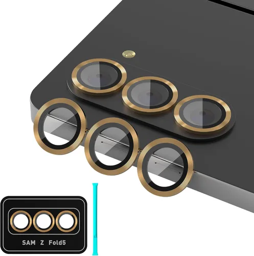 Vista 9 de Suoman Para Samsung Galaxy Z Fold 5 Protector De Lente De Cámara, Cubierta De Lente De Cámara De Vidrio Templado Estilo De Textura De Metal