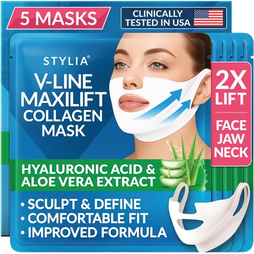 Vista 9 de Mascarilla facial moldeadora de contorno facial, con hidrogel de colágeno y aloe vera, banda antienvejecimiento y antiarrugas, disminuye la doble
