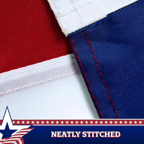 Vista 6 de G128 Paquete de 10: Banderines patrióticos estadounidenses y bandera desplegable de Betsy Ross, 13 estrellas bordadas en patrón circular con 5 rayas