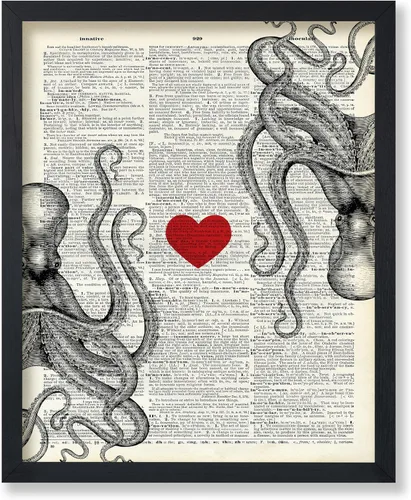 Vista 73 de Poster Master Póster de pulpo para parejas, póster de diccionario, arte Kraken, regalo romántico para él, ella, amantes, decoración náutica