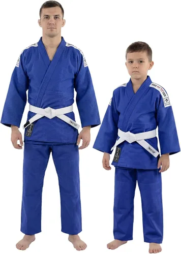 Vista 2 de Judo Gi Black Tiger Judo Uniforms Gi M/O Premium Quality Cotton Grain Cloth 450GRM, con cinturones gratis Azul