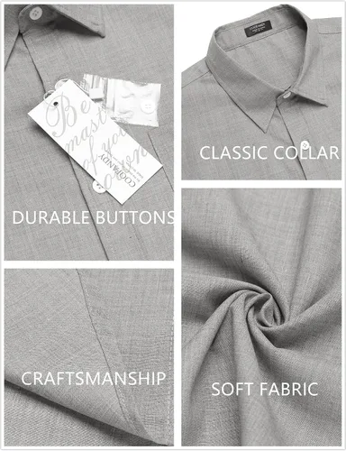 Vista 5 de COOFANDY Men's Linen Shirts Casual Button Down Short Sleeve Summer Beach Dress Shirt