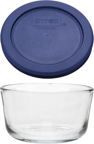 Vista 2 de Pyrex 7202 Cuencos de vidrio de 1 taza y tapas azul oscuro