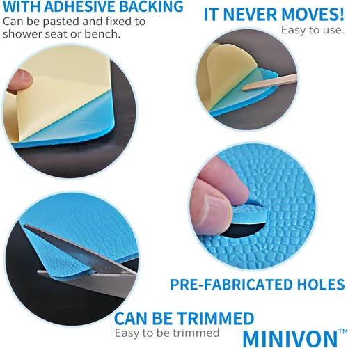 Vista 2 de Alfombrilla antideslizante para taburete de ducha, almohadilla para silla de ducha con respaldo adhesivo, cojín impermeable de secado rápido