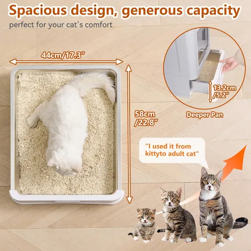 Vista 4 de Cajas de arena para gatos de acero inoxidable cerradas, caja de arena plegable grande con tapa, caja de arena cubierta de acero inoxidable