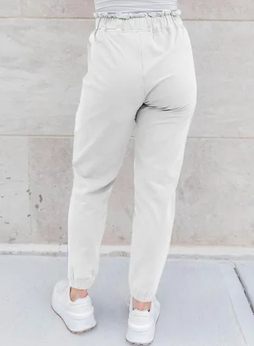 Vista 4 de EVALESS Pantalones deportivos de cintura elástica con volantes para mujer, pantalones de descanso cónicos para otoño, pantalones deportivos ligeros