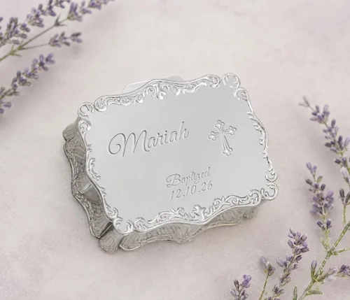 Vista 6 de Cherished Moments - Joyero rectangular de bautismo personalizado Bautismo de Plata