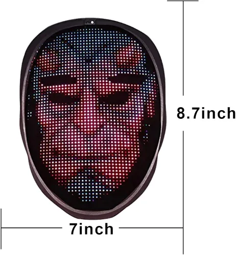 Vista 5 de AINSKO LED Mask Bluetooth-APP Programmable Control Glowing RGB Rechargable Light-Up Mask Halloween Costume Cosplay
