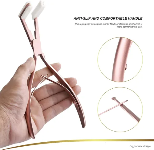 Vista 2 de EHDIS Cinta en extensiones de cabello Alicates de acero inoxidable Extensiones de superficie plana Cinta de sellado de cinta Alicates Herramienta