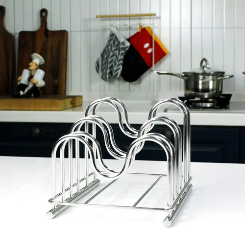 Vista 2 de LENITH Soporte para tabla de cortar de alambre de acero inoxidable 304, organizador de tabla de cortar para cocina con 5 seccionales