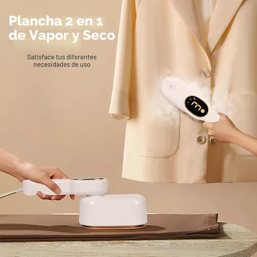 Vista 4 de Vaporizador Inteligente de Viaje para Ropa, Vaporizador de Vapor Portátil Manual Mini de Viaje de 1200W Todo en Uno Plancha con Pantalla LCD, 3