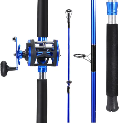 Vista 3 de Combo de caña de pescar Sougaiyang, combo de carrete de pesca con arrastre de 2 piezas con relación de engranajes de 3.8:1 y rodamientos 3+1