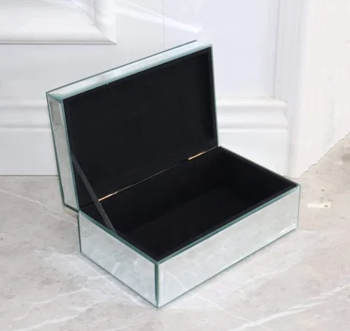 Vista 5 de QMDECOR Caja de joyería de lujo con espejo de cristal de diamante triturado de plata para mujeres