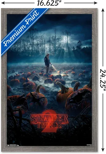 Vista 3 de Trends International Netflix Stranger Things: Season 2 - Póster de pared de calabazas, 14.725 x 22.375 pulgadas, versión enmarcada de madera