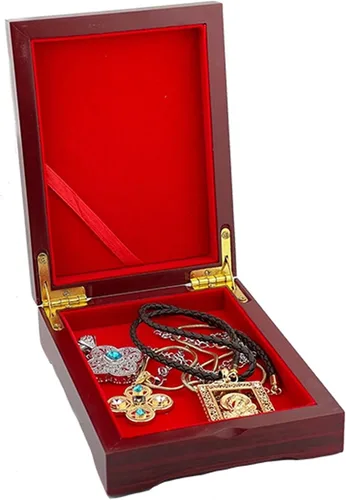 Vista 4 de PIÑATAS OLE Caja de rosario Madonna Icon Box Our Lady of Kazan Box para cuentas de oración, joyería, madera, regalos, cruces, rosarios, cadenas