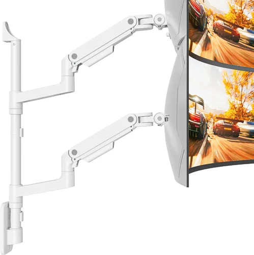 Vista 11 de ARES WING Soporte de pared para monitor doble para pantallas ultraanchas de 17 a 49 pulgadas, brazo de monitor de montaje en pared resistente