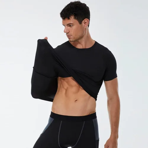 Vista 4 de Blaward Paquete de 1 o 2 camisas de compresión para hombre, manga corta, camiseta de entrenamiento de secado rápido, camiseta deportiva para correr