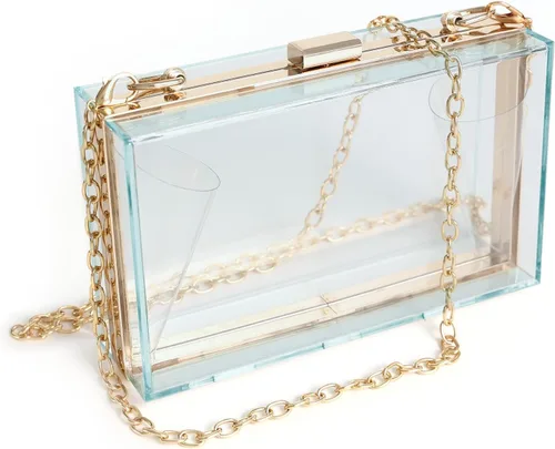 Vista 12 de WJCD - Bolso de mano de acrílico transparente para mujer, bolso de hombro con correa de cadena de dorada desmontable Premium Acrylic, Stadium