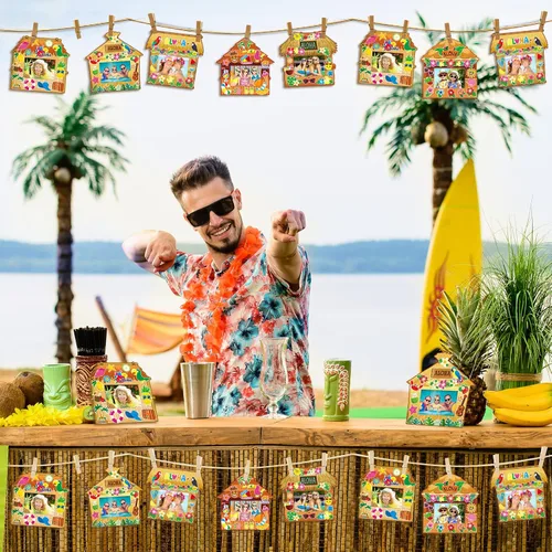Vista 6 de Kigley Paquete de 24 marcos de fotos hawaianos para manualidades con calcomanías, marco de fotos de verano Luau a granel, kit de manualidades Aloha