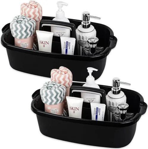 Vista 17 de Organizador de suministros de limpieza grande portátil con asa, cubo de plástico, almacenamiento de herramientas para baño, dormitorio, cocina