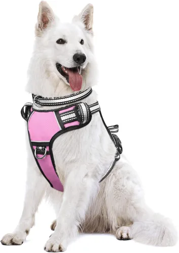 Vista 22 de Arnés para perro sin tirones, arneses para mascotas con collar, chaleco Oxford reflectante y ajustable, hebillas delanteras y traseras para correa