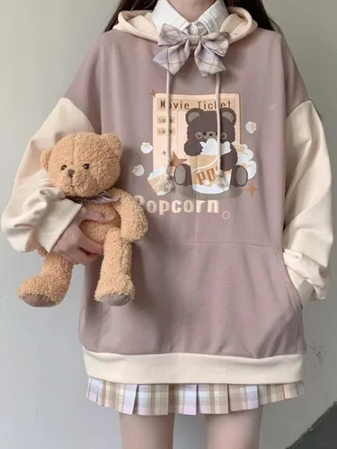 Vista 3 de EMILYLE Sudadera con capucha de estilo japonés para mujeres y niñas, sudadera con estampado lindo de anime kawaii
