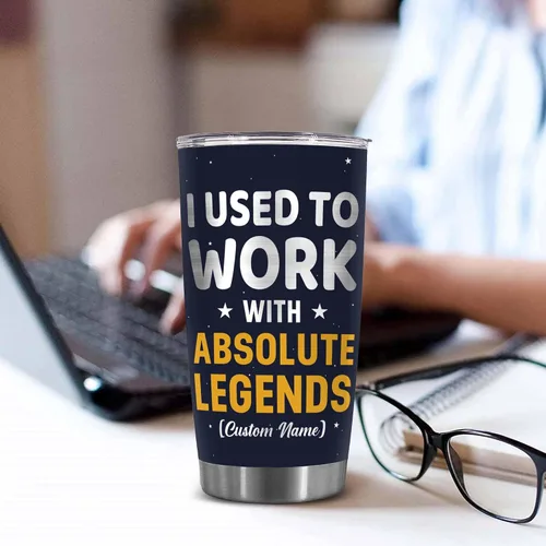 Vista 2 de WHIDOBE Vaso jubilado personalizado, con texto en inglés "I Used To Work With Absolute Legend, Goodbye Workplace Office Boss, Women Men, Going Away