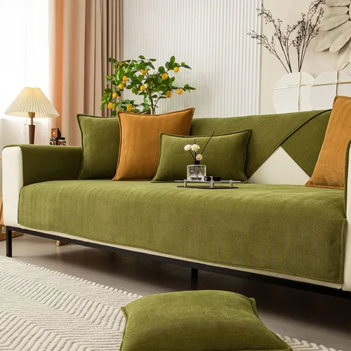 Vista 6 de vctops Funda de sofá con diseño de rayas cheurón estilo granja, protector de muebles de color sólido, funda de sofá suave antideslizante para Verde