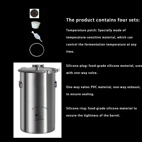Vista 8 de Pequeño fermentador doméstico de acero inoxidable 60L 316, tanque de almacenamiento de vino, tanque sellado, destilación de vino y contenedor