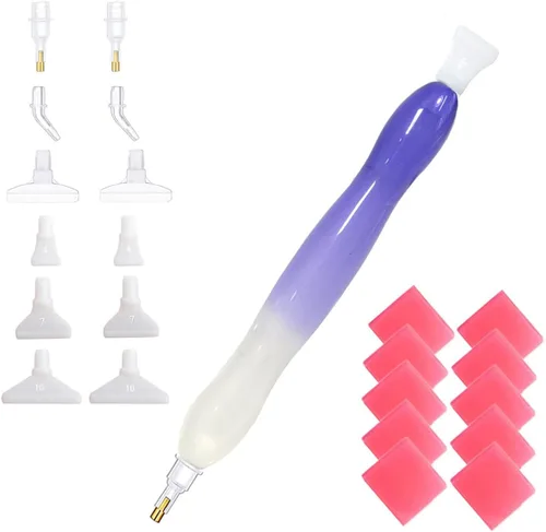 Vista 9 de Herramienta hecha a mano del kit de la pluma del taladro del arte de la pintura del diamante 5D con 14 puntas y 10 ceras - azul plata HotPink