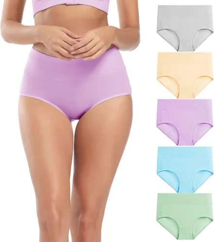 Vista 10 de Molasus Ropa interior de algodón para mujer de cintura alta, cobertura completa, bragas para mujer (talla regular y grande)