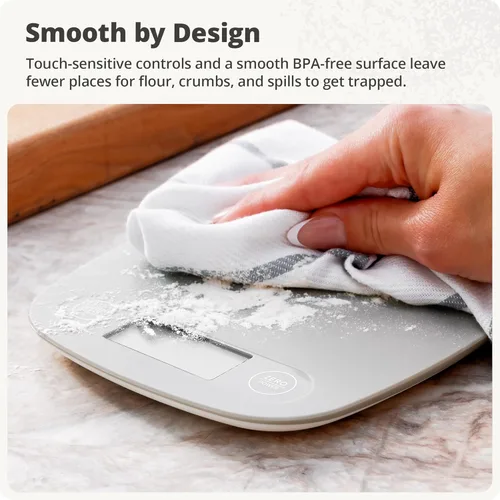 Vista 6 de Greater Goods Báscula de alimentos – Báscula digital de cocina, precisión de 1g (0.035 oz), tara fácil y conversión rápida, diseño compacto delgado