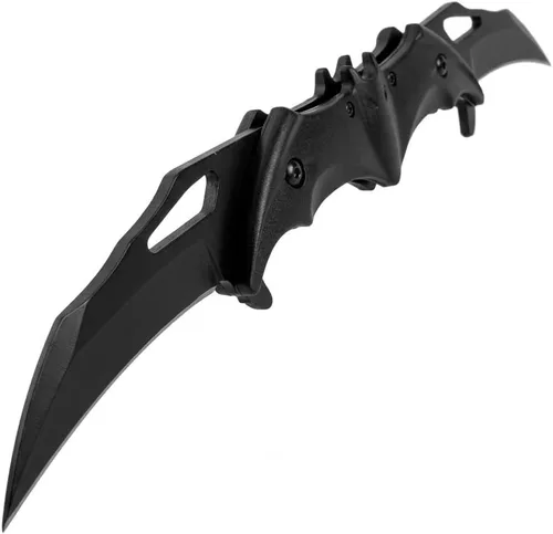 Vista 3 de Navaja de bolsillo de doble hoja estilo murciélago - 11" Cuchillo táctico plegable con resorte de apertura asistida (Negro/Negro)