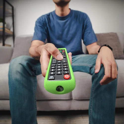 Vista 4 de Funda de silicona para control remoto Samsung TV, color verde luminoso Piel de silicona suave y lavable, resistente al polvo, absorbe los golpes