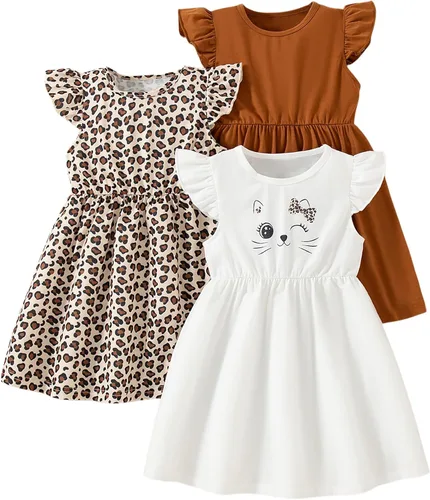 Vista 23 de Vestidos para niñas Vestidos para niñas pequeñas Paquete de 3 Vestido casual de fiesta con estampado patinador acampanado tipo A Vestido de verano
