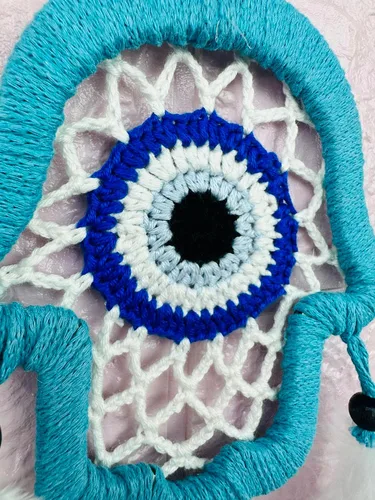 Vista 6 de Juego de regalo hecho a mano de protección ocular de 3 piezas, dijes Fusion Hamsa Hand Evil Eye, adornos de decoración de pared con atrapasueños