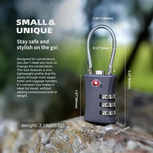 Vista 2 de TSA Locks for Luggage, Small Combination Padlock with Cable, Luggage Locks TSA Approved for International Travel Essentials, Suitcase, Backpack