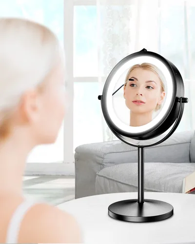Vista 5 de Espejo de maquillaje LED con aumento 10X, espejo de pie de doble cara de 7 Negro