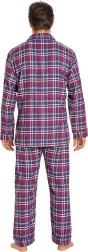 Vista 2 de EVERDREAM Pijama de franela para hombre, conjunto largo de pijama 100% algodón Tela a cuadros violetas
